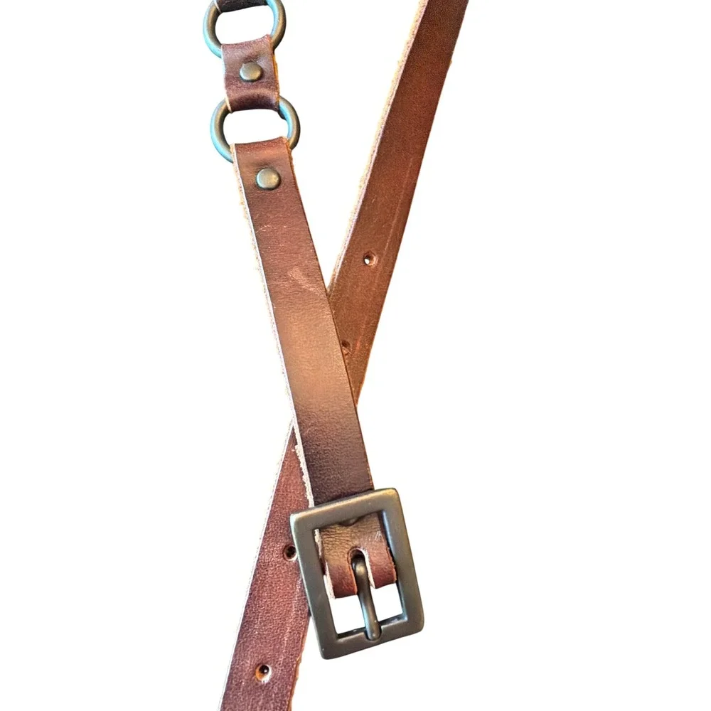Vintage Collection Belt Brown Leather Ring Link Skinny Buckle XS V004F1